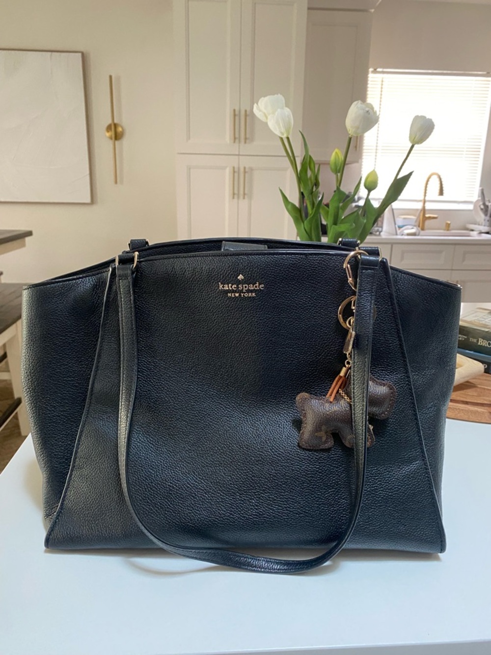 kate spade Black Pebbled Leather Tote with Charm